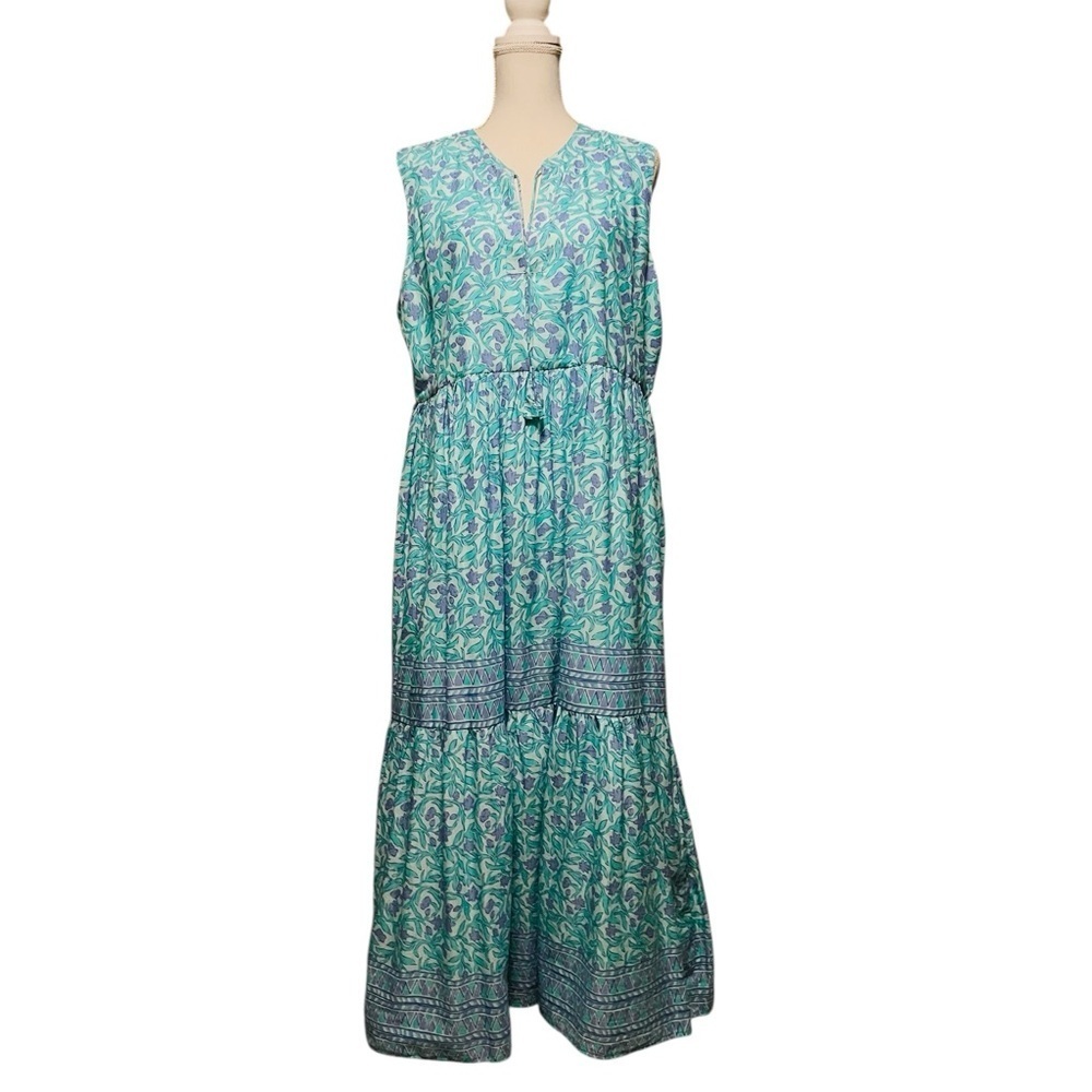 Vineyard Vines Teal and Purple Floral Sleeveless Maxi Dress Size XL
